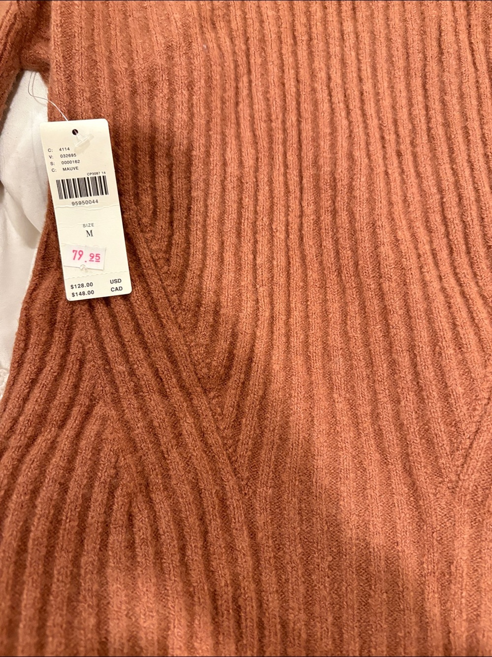 Off-Shoulder Ribbed Sweater in Rust - Picture 5 of 5